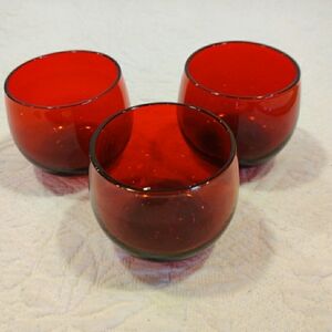 Anchor Hocking Ruby Red Roly Poly Vintage Mid-century Cordial Glasses - 3 Set
